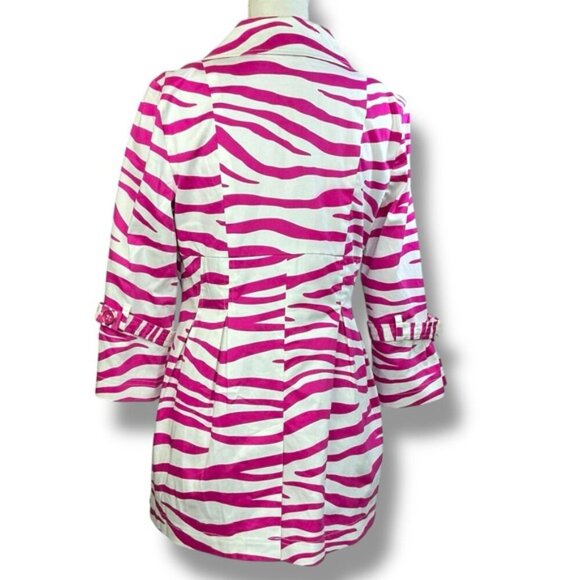 Soulmates Jacket Zebra Animal Print Coat Lined Button Up Barbie Pink White M JR - Picture 7 of 16